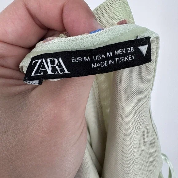 Zara Wavy Print Strapless Tulle Midi Dress Mesh Bodycon Psychedelic Retro M - Picture 7 of 9